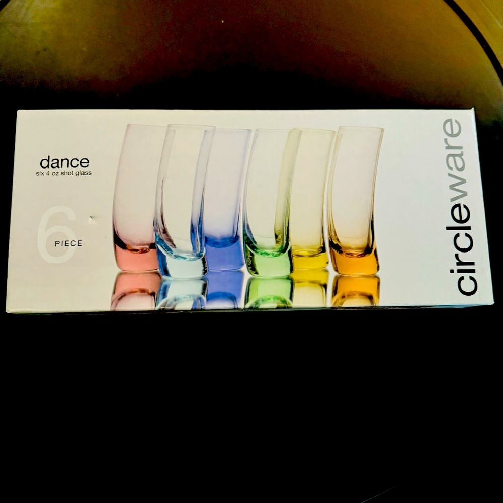 Circleware Dance 4 oz. Shot Glasses Set Of 6 Pastel Colors NEW Open Box